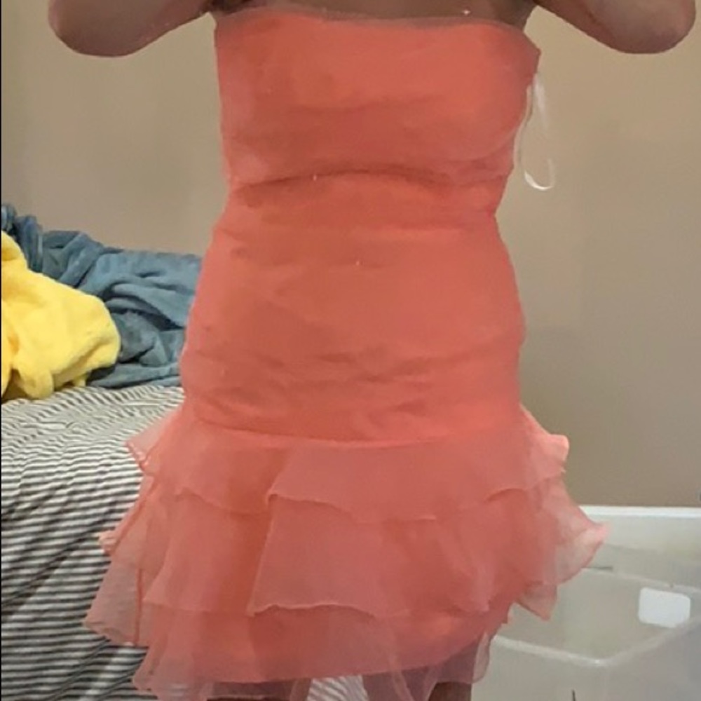 Pink strapless bridesmaids dress